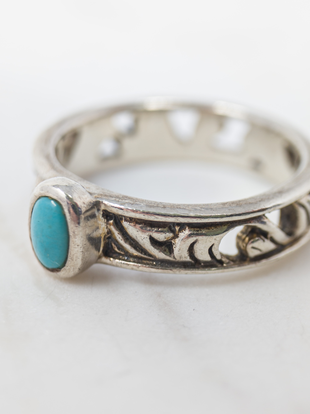 Barse 925 Sterling Silver Turquoise Scroll Ring, Sz 7.75, Handmade Thailand - Picture 9 of 16